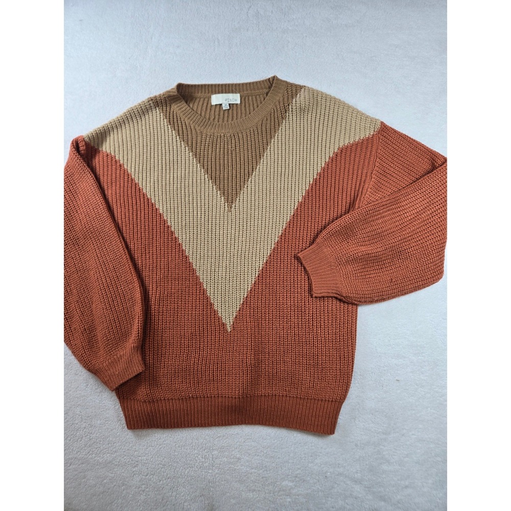 Pinch Womens Chevron Colorblock Sweater Rust Brown Tan Shaker Knit Medium 2882WS